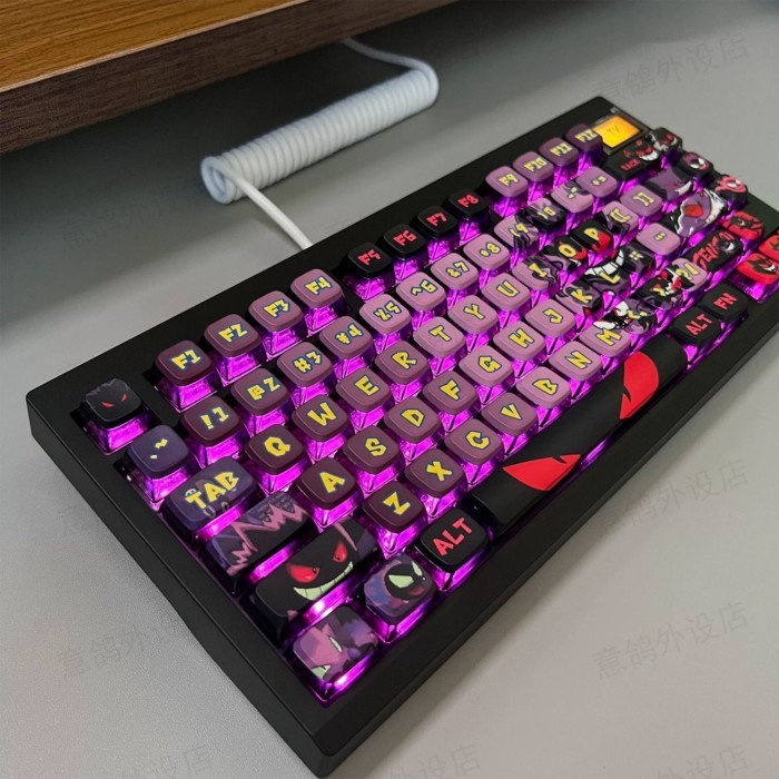 Pokémon Gengar Four-sided Translucent Keycaps ระเหิด PBT วัสดุ MDA ความสูงคีย์บอร์ดแกนแม่เหล็ก Keyca