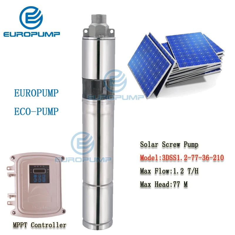 EUROPUMP MODEL(3DSS1.2-77-36-210) 3" DC Screw Deep Well Solar Water Pump 36V 210W MPPT Control Box