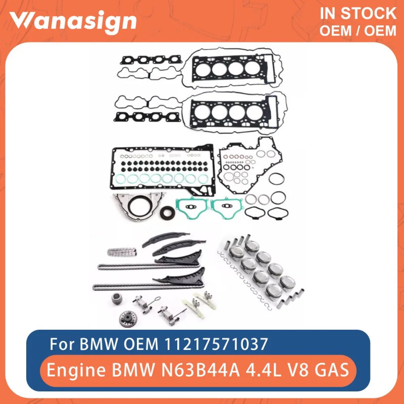 Engine Head Gasket Set Timing Chain Kit Piston & Ring Set Fit 4.4 L For BMW M5 M6 X5 N63 N63B40A N6