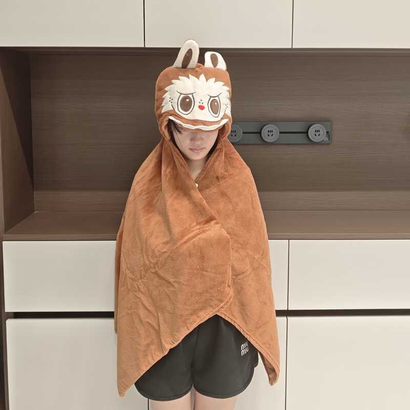 Plus Plush Labu ผ้า Hooded Nap ผ้าห่มหนาหมวกหูน่ารัก Warm Cloak ผ้าเช็ดตัว