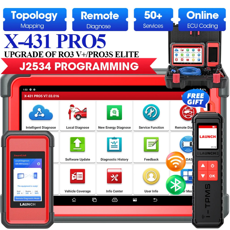 Launch X431 PRO5 Diagnostic Tools ECU Programming Tool with J2534 SmartBox/SmartLink OBD2 Scanner O