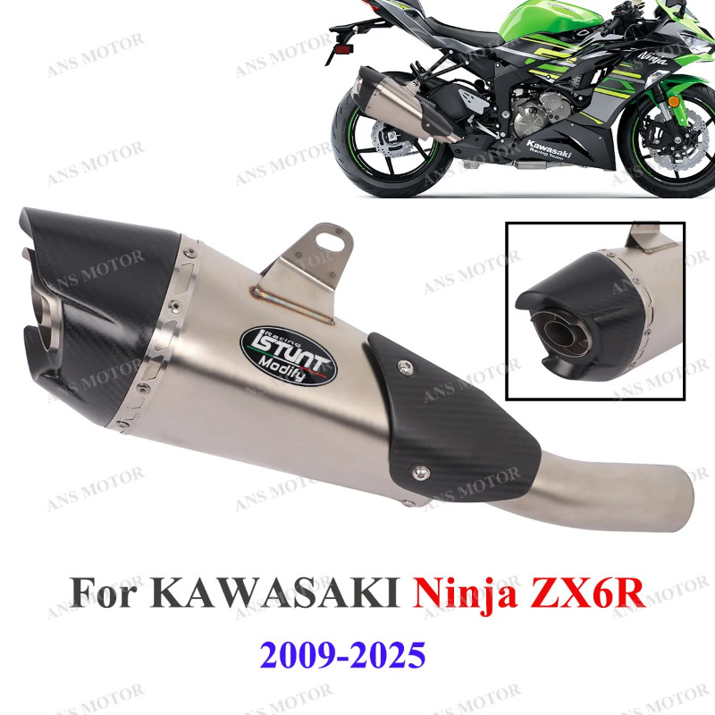 For KAWASAKI Ninja ZX-6R 2009 -2025 Motorcycle Exhaust Slip On Escape ZX6R Exhaust Carbon Fiber AT2