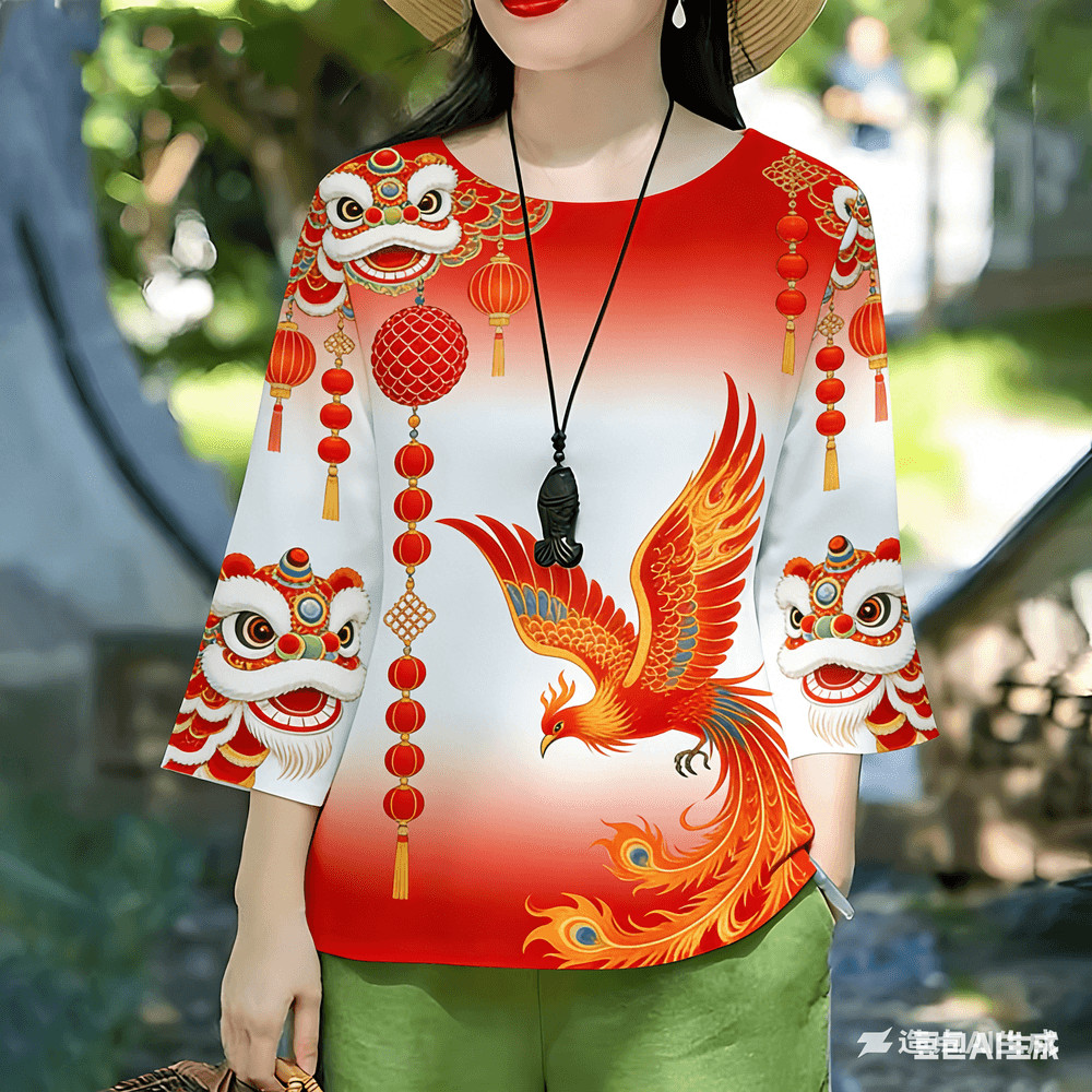 เสื้อยืดผู้หญิงลายดอกไม้ แขนยาว ขนาดใหญ่ เหมาะสำหรับปีใหม่ - รูปที่ 2