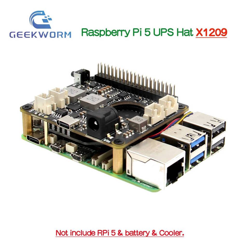 Geekworm X1209 V1.0 5V UPS Shield & Power Management Board สําหรับ Raspberry Pi 5 / 4B /3B