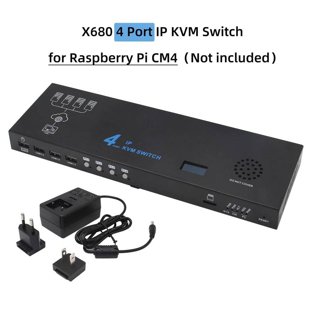 Geekworm X680 สวิตช์ IP KVM 4 พอร์ตสําหรับ Raspberry Pi CM4 แหล่งเปิด KVM Over IP รองรับ PiKVM V3