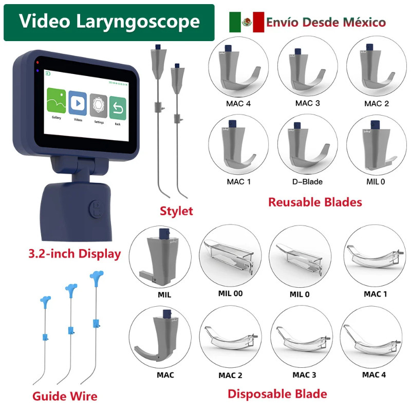 CR-32 Anesthesia Video Laryngoscope with 6 Blades, 3.2" LCD HD Display, Video Endoscope for Intubat