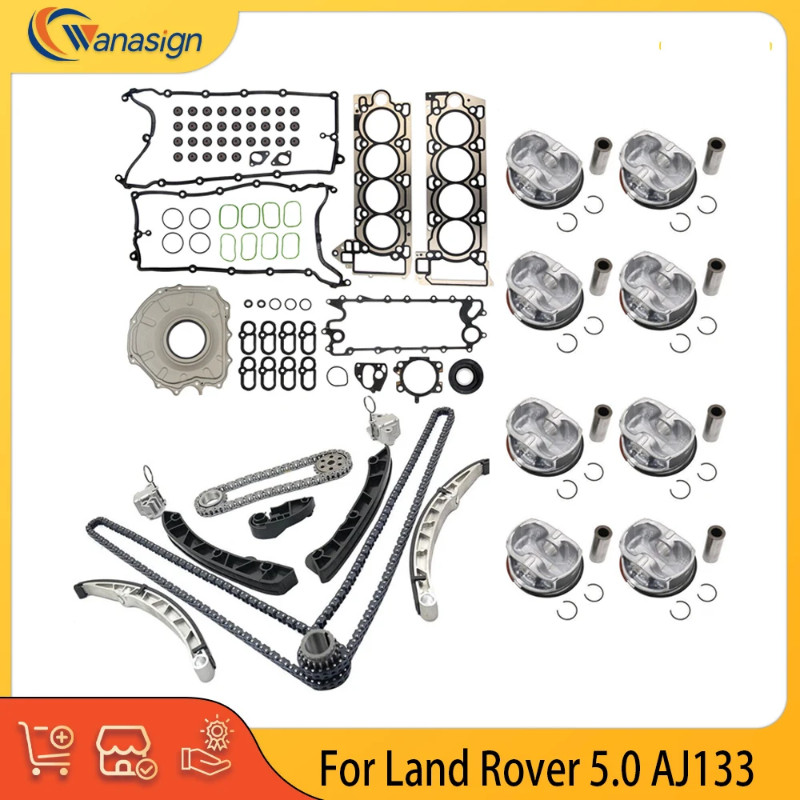 Engine Rebuild Timing Chain Kit Head Gasket Piston Ring Set Fit 5.0 L V8 GAS For Jaguar XF XJ Land