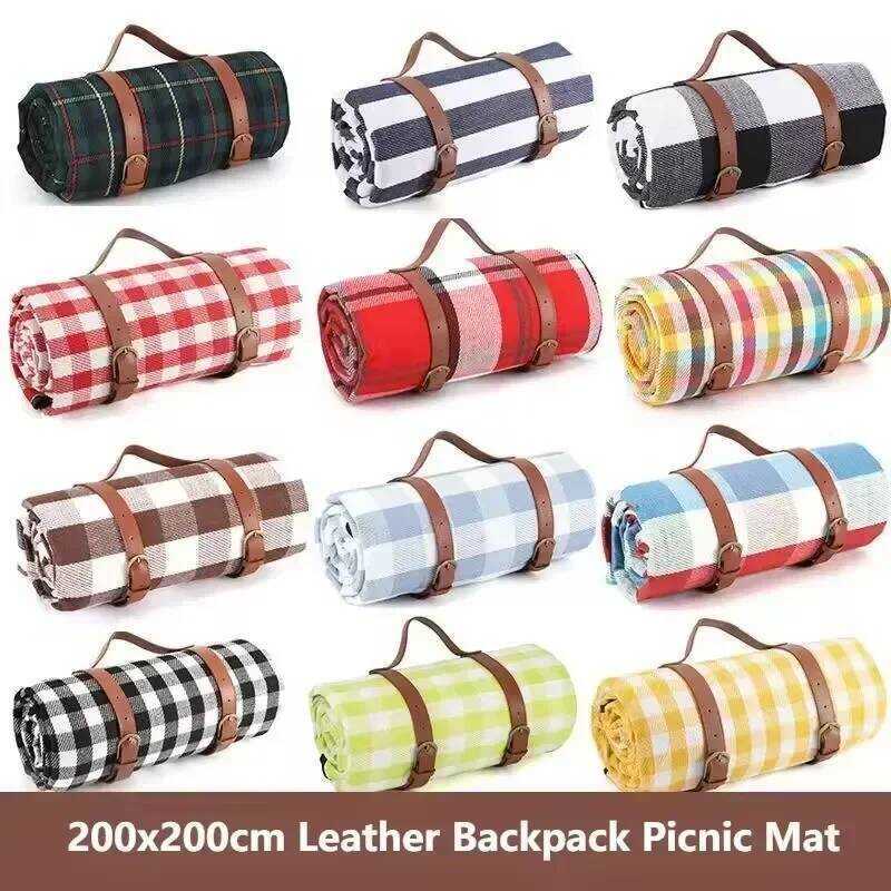 C 2025 NEW Outdoor Picnic Blankets Mats Camping Foldable Pad Blankets With Leather Handle Waterproo