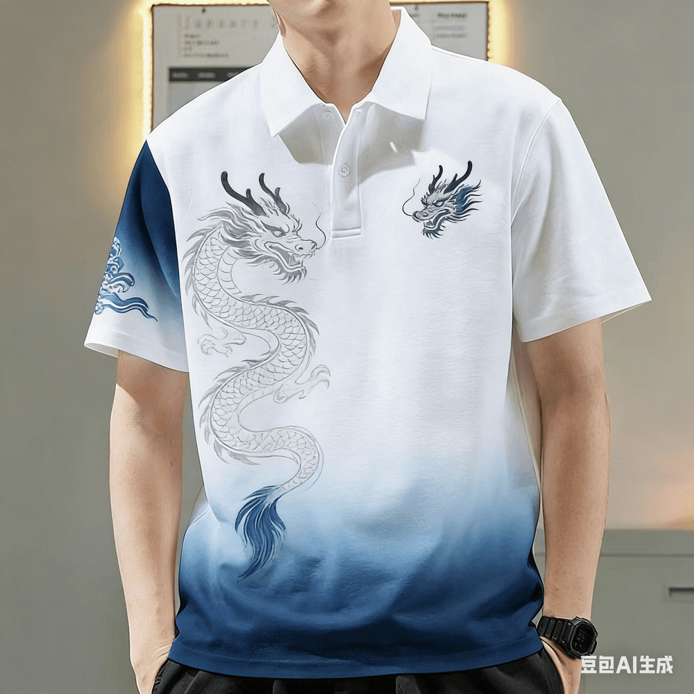 ผู้ชายจีนมังกรเสื้อโปโลสําหรับชายเสื้อผ้าสีแดงสไตล์เสื้อลําลองแขนสั้นโปโลกลางแจ้ง Street สวมใส่ 28B