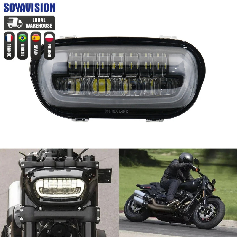 9" Black Motorcycle Led Headlight for Fatbob 2018 4.65" Fat Bob Led Headlamp With Hi/Lo Beam Angel