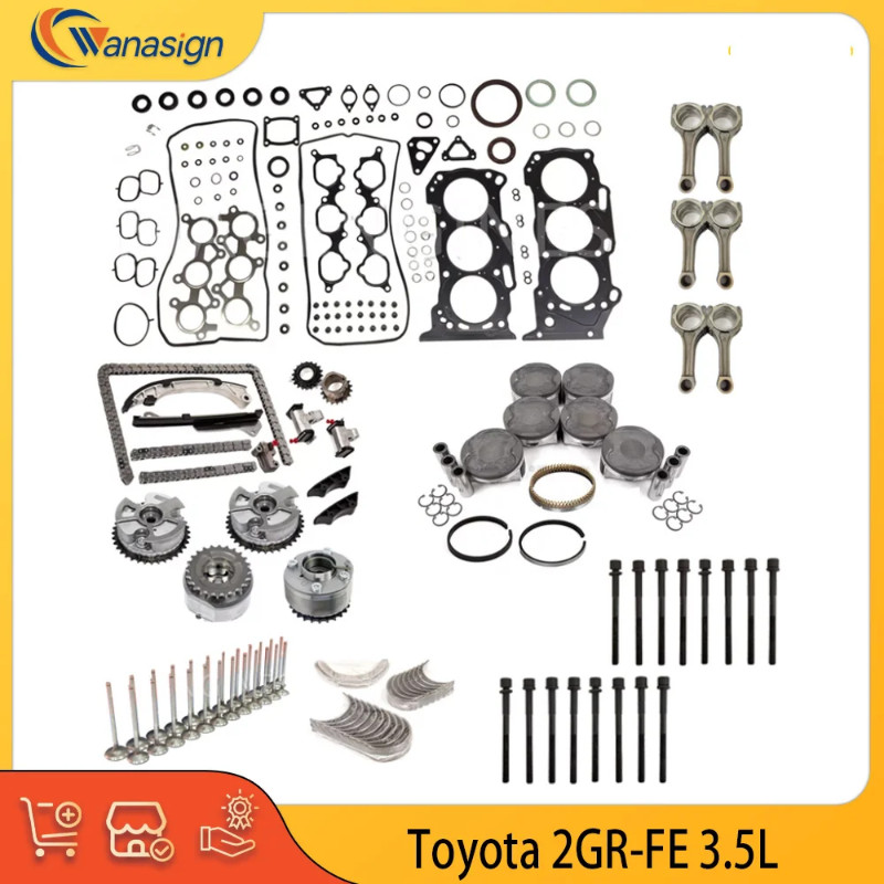 Engine Rebuild Timing Chain VVT Kit Full Gasket Piston Connecting Rod Bearing Fit 3.5 L 2GR-FE For
