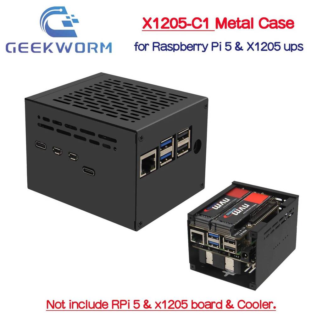 Geekworm X1205-C1 เคสโลหะสําหรับ Raspberry Pi 5 & X1205 21700 แบตเตอรี่ UPS Board