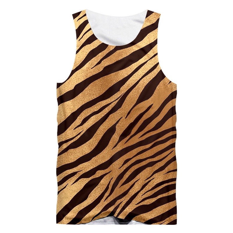 เสื้อกล้าม Man ใหม่เสื้อแขนกุดสีดําสีขาวเสือดาว Tiger Stipe พิมพ์ 3D พิมพ์ขนาดใหญ่ Harbiliment สําหรับชายฤดูร้อน