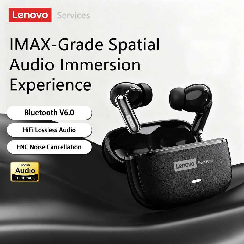 Choice Lenovo LE208 Wireless Leather Earphones Bluetooth 6.0 ENC Earphones Noise Reduction Headphon