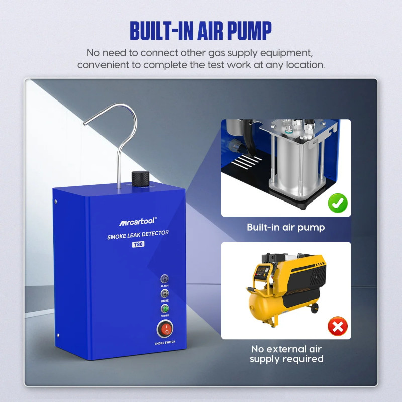 MRCARTOOL T80 Car Smoke Leak Detector with Pump EVAP Pipe Leak Locator Smoke Diagnostic Tool for Mo