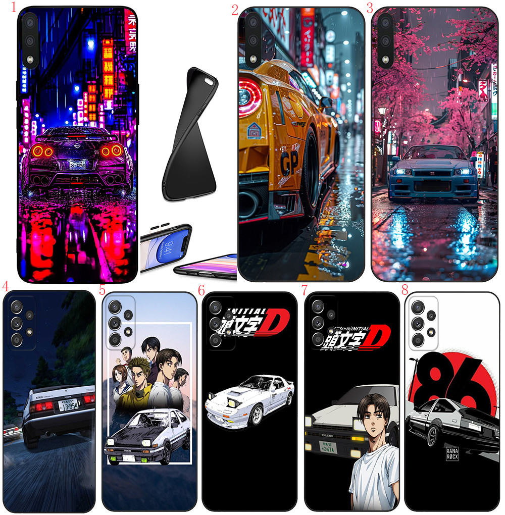 OPPO A94 A57 A77 A96 F5 F7 F9 Pro A7X A73 F11 Pro R9 s F1 Plus A9 2019 R2 Initial D เคสโทรศัพท์สีดํา