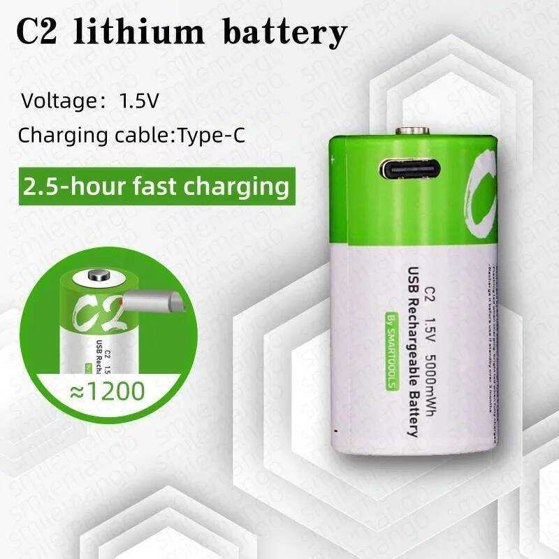 C 5000Mwh C Size Lr14/Lr20 12000Mwh D Size Li-Po Rechargeable Battery Type-C Ultra-Fast Charging Fo