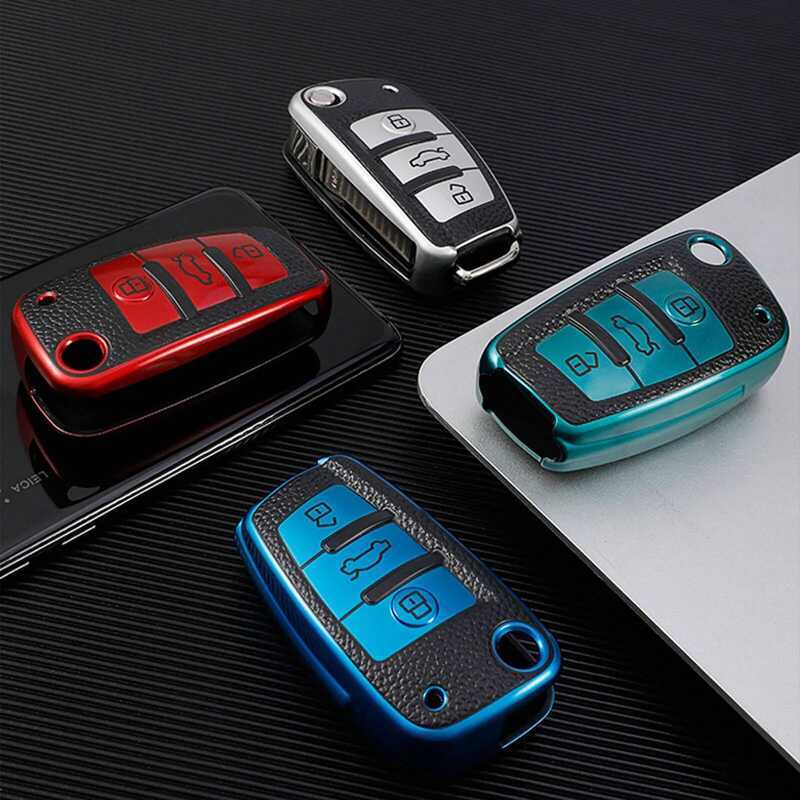 C Leather TPU Car Folding Key Cover Case For Audi A3 8L 8P A4 B6 B7 B8 A6 C5 C6 4F Rs3 Q3 Q7 TT 8L