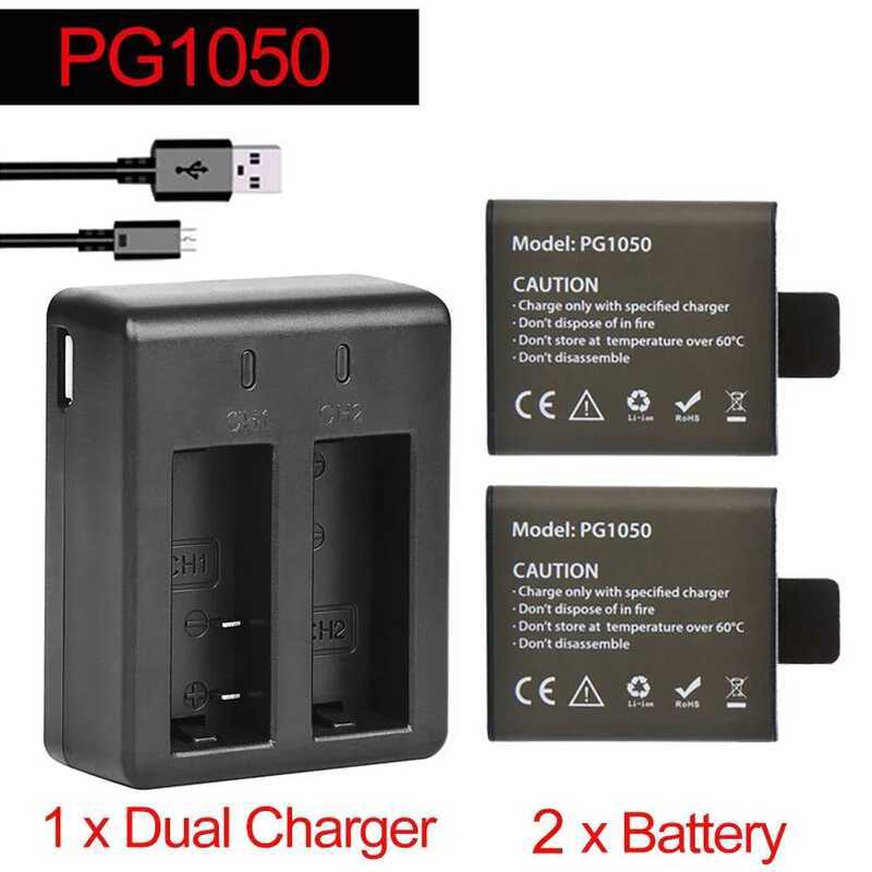 C 1050Mah Pg1050 Battery + Dual Charger For EKEN H HR H3r H8r H8pro H8 For SAM Sj4000 SJ 4000 Sj500
