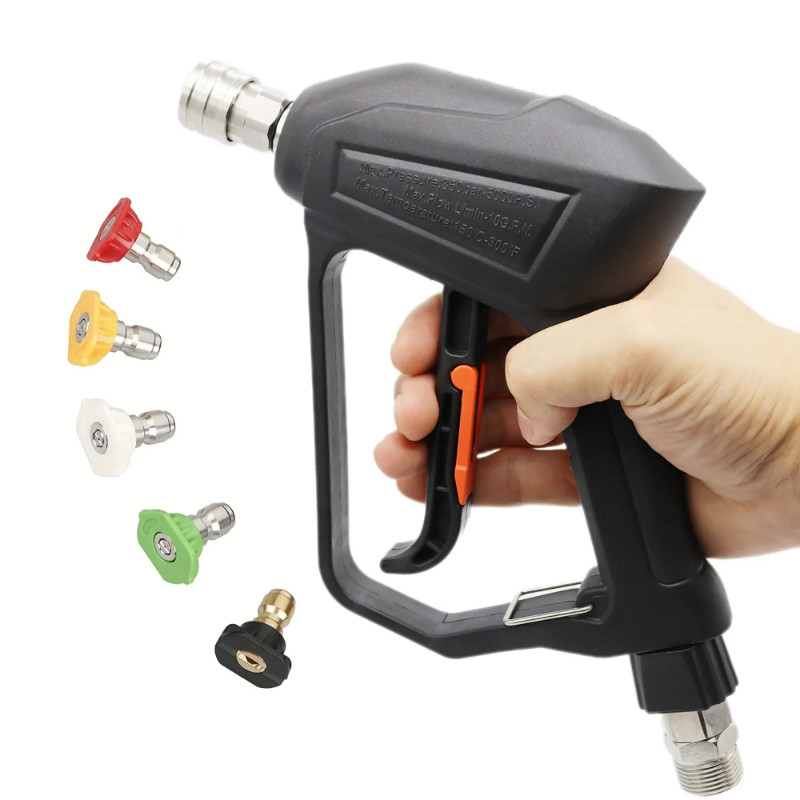 Short pressure cleaning machine gun, power washer trigger gun replacement M22 outer head inlet, 1/4