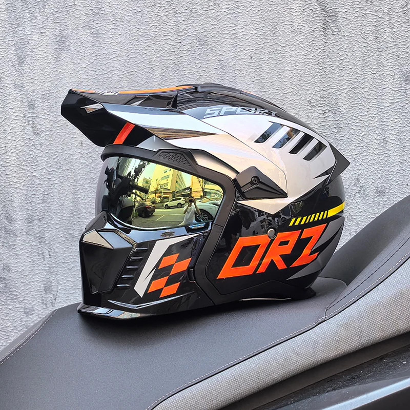 ORZ Retro Motorcycle Riding Helmet Men's and Women's Motorcycle Combination Full Helmet Pull Half H