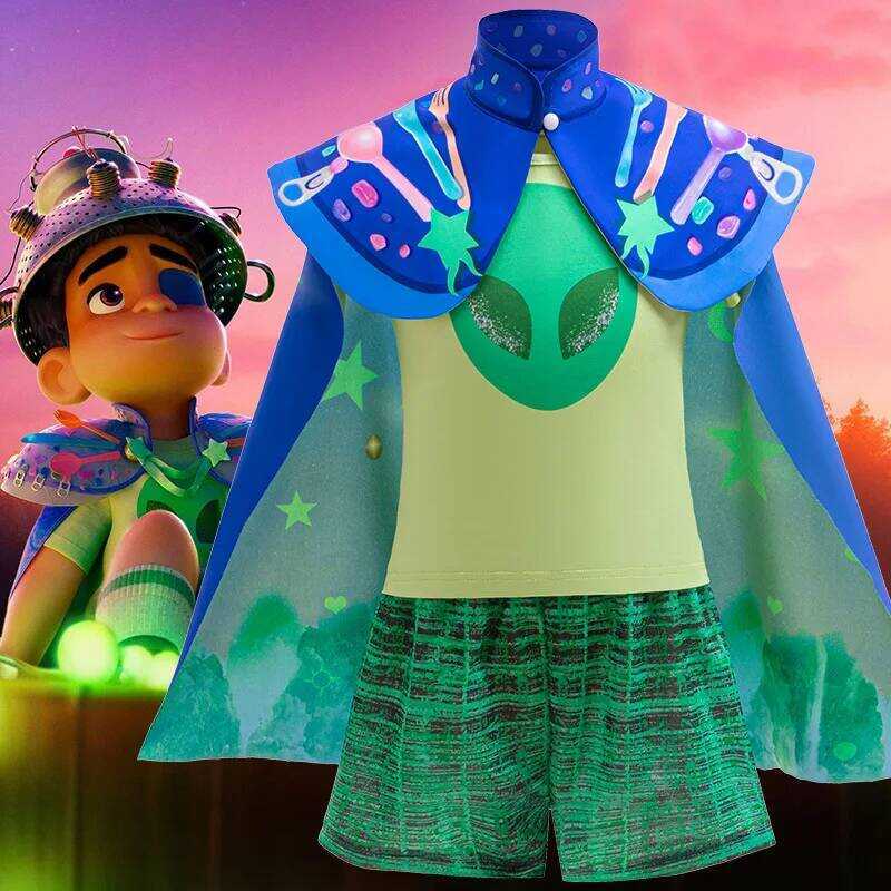 C Kid Costume Boy Disguise Elio Alien Adventure Cosplay Children's Costume Kawaii Green Suit+Cloak