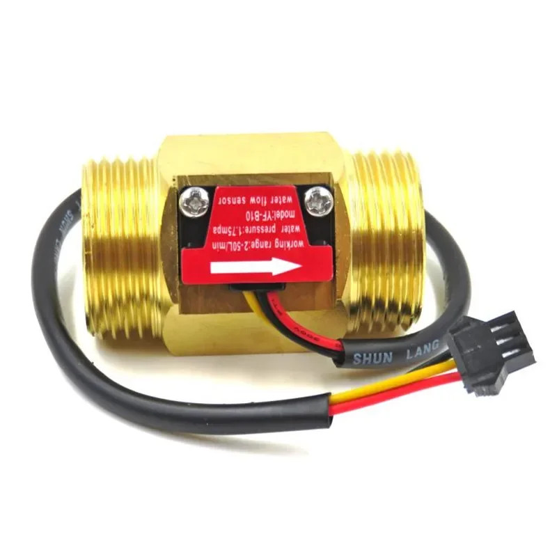 Water Flow Sensor 0.5 Inch DC 5-15V Water Flow Sensor Hall Sensor Switch Flow Meter DN15 Brass Wate