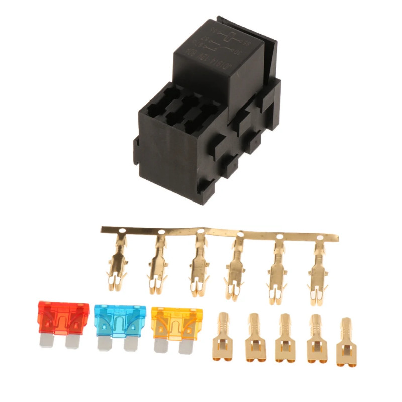 Automotive Marine RV Boat Fuse Relay Holder 4-Slot Relay Box 1 Relay 3 Fuses Automotive Fuse Relay