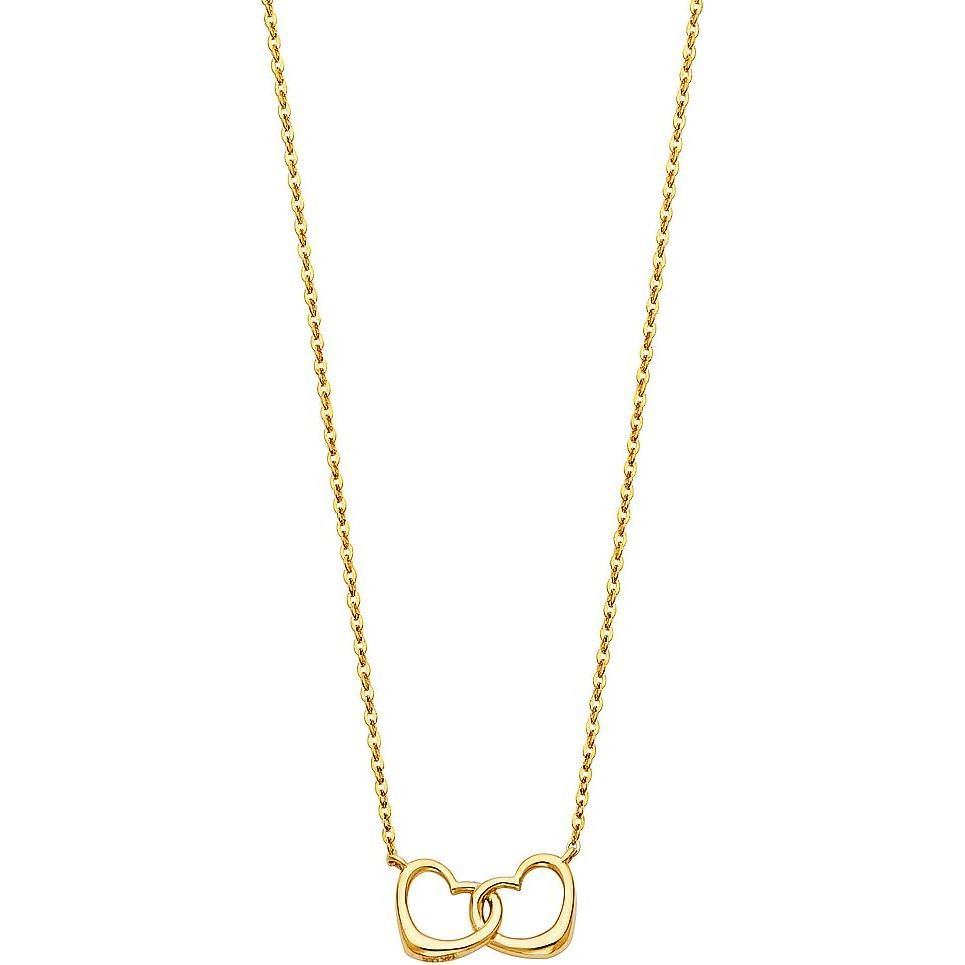 สร้อยคอจี้หัวใจคู่ สีเหลืองทอง 14K ขนาด 17+1"