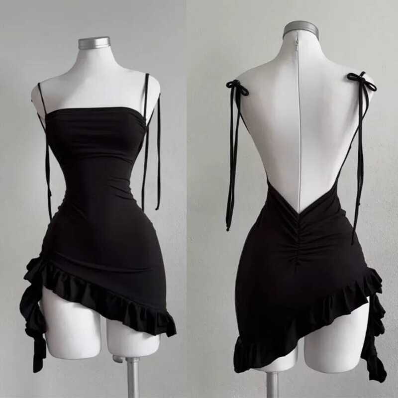 C 2025 Sexy Sleelveless Backless Mini Dress Women Summer Europe America Lace Up Con Dresses High St
