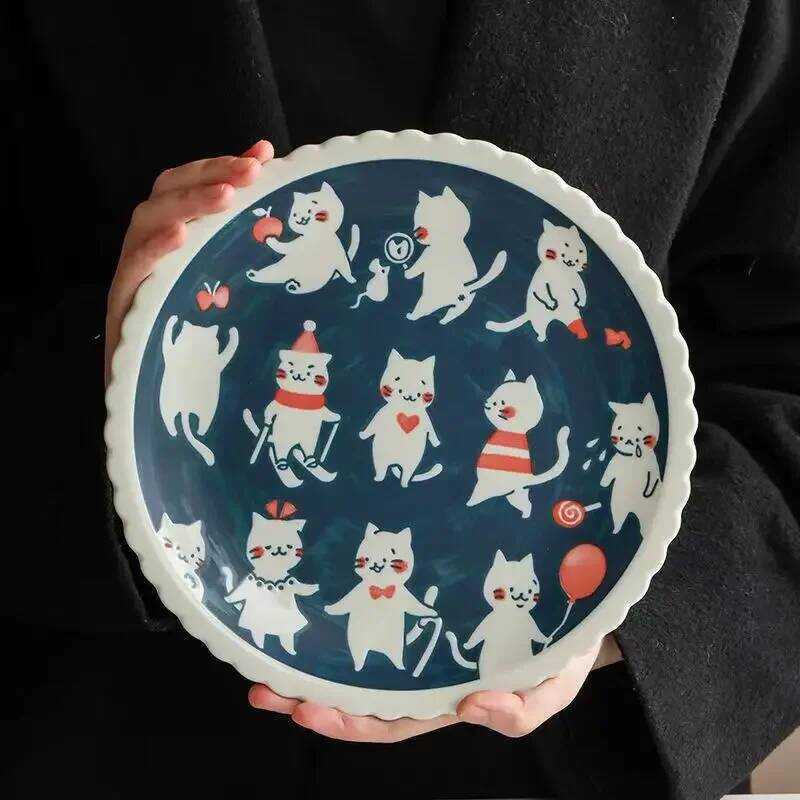 C Cat Ceramic Tableware Japanese Style Cute Ceramic Plate Dessert Plate Cake Plate Kitchen Accessor