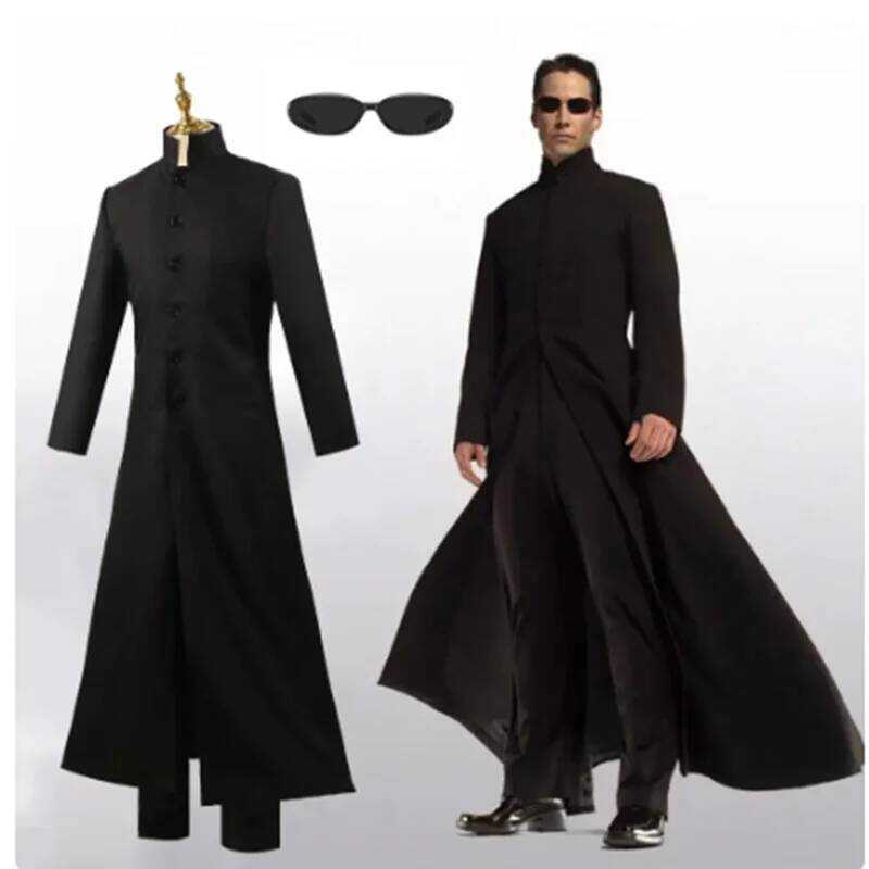 C Costom Made Matrix Cosplay Costume Neo Black Men Women Long Trench Coat Jacket Uniform Halloween