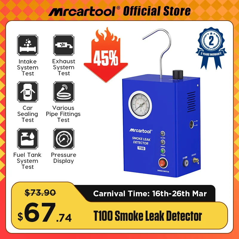 Mrcartool T100 Car Smoke Leak Detector Pipe Leak Locator with Built-in Pump Smoke Leakage Analyzer