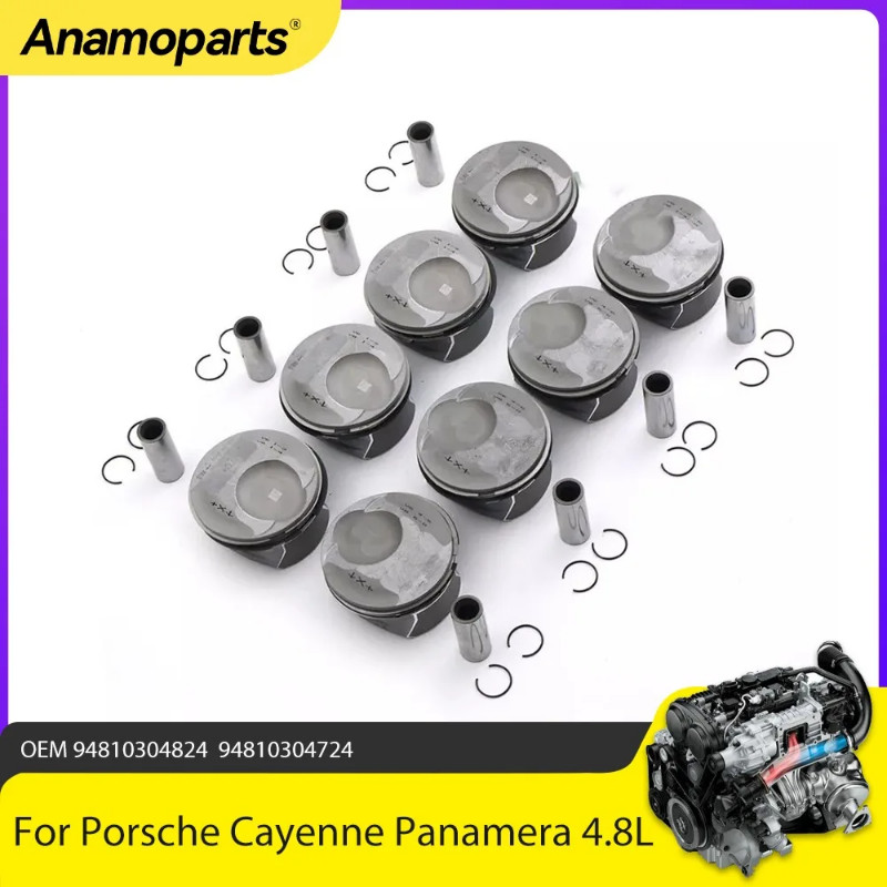 8pcs Pistons & Rings Kit STD Fit 4.8L V8 GAS For Porsche Cayenne Panamera S / 4S / GTS M48 4.8L 948