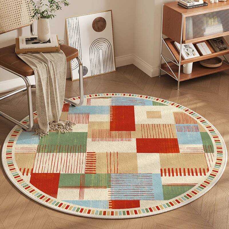 C C American Retro Living Round Carpet Thicken Washable Anti-Slip Mat Fluffy Soft Lounge Rug Simple
