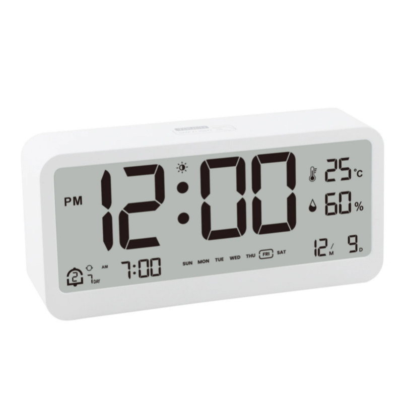 Multifunctional Digital Clock LED Brightness Adjustable Temperature Humidity Displaying Alarm Clock
