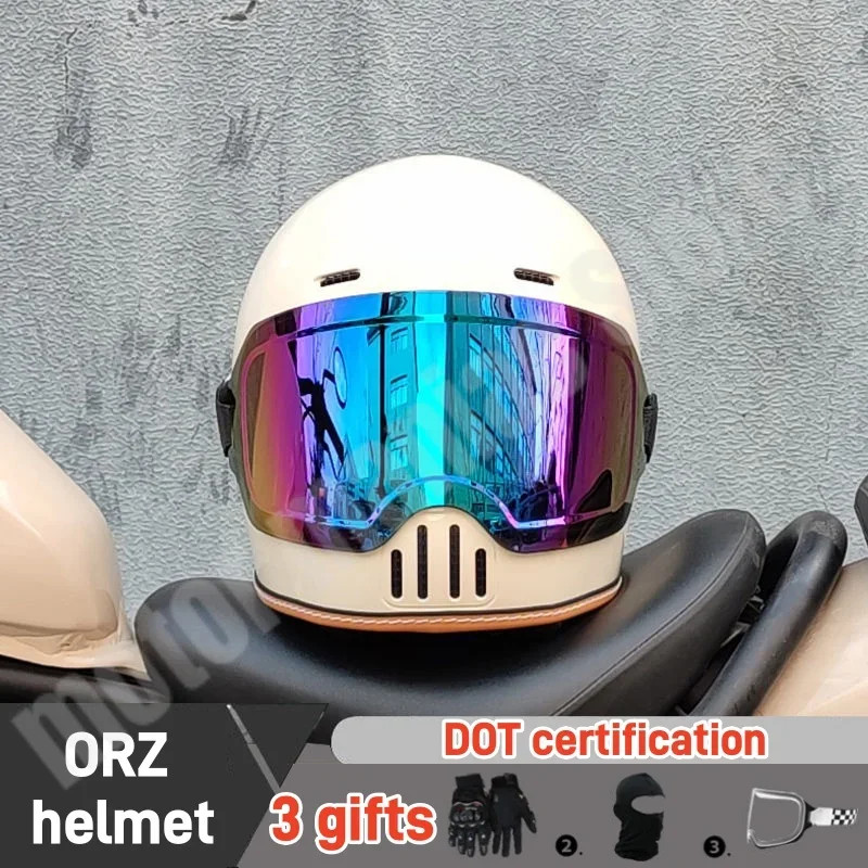 ORZ Motorcycle Helmet DOT Certified Retro Cruise Motorcycle Full Helmet Colored Lenses Full Face He