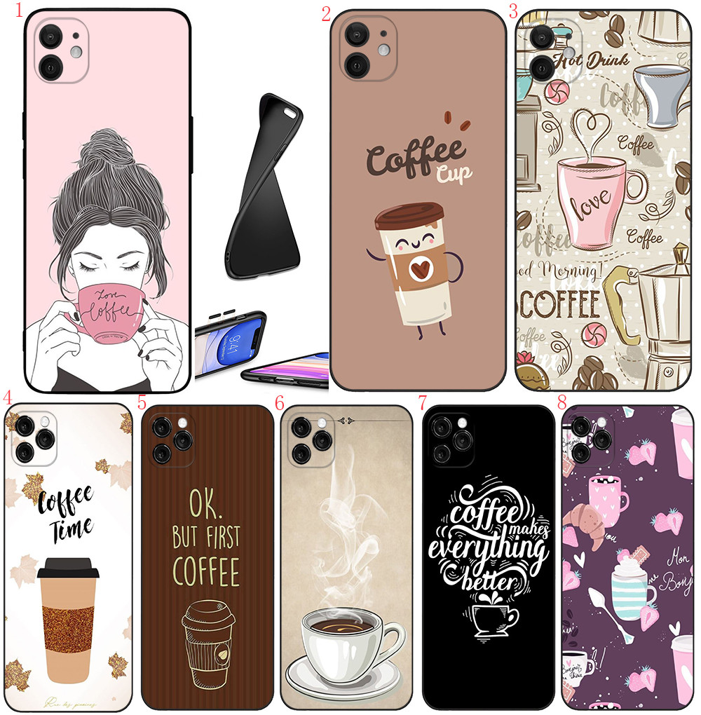 IPhone 15 16 17 Pro Max 16e 15 16 Plus T8 cafe Fashion Luxury Soft เคสโทรศัพท์สีดํา
