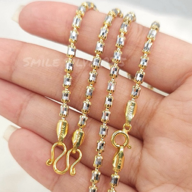 สร้อยคอเงินแท้ 92.5% Italy ชุบ 2 กษัตริย์ (WG+G) ขนาด 3มิล ลายปล้องอ้อยคริสตัล Diamond Cut