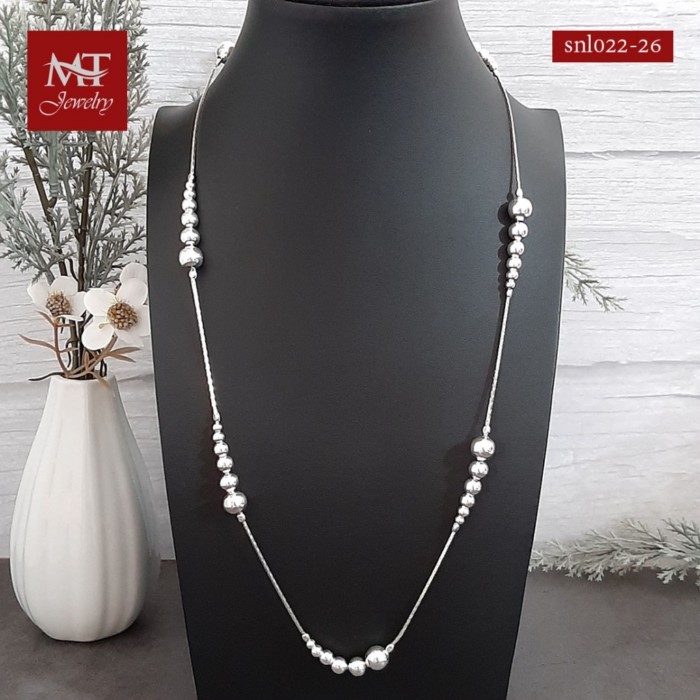 MT สร้อยคอเงินแท้ สร้อยคอ บอลกลม ยาว 26 นิ้ว Silver Necklace (snl022-26) MT Jewelry มณีธารา