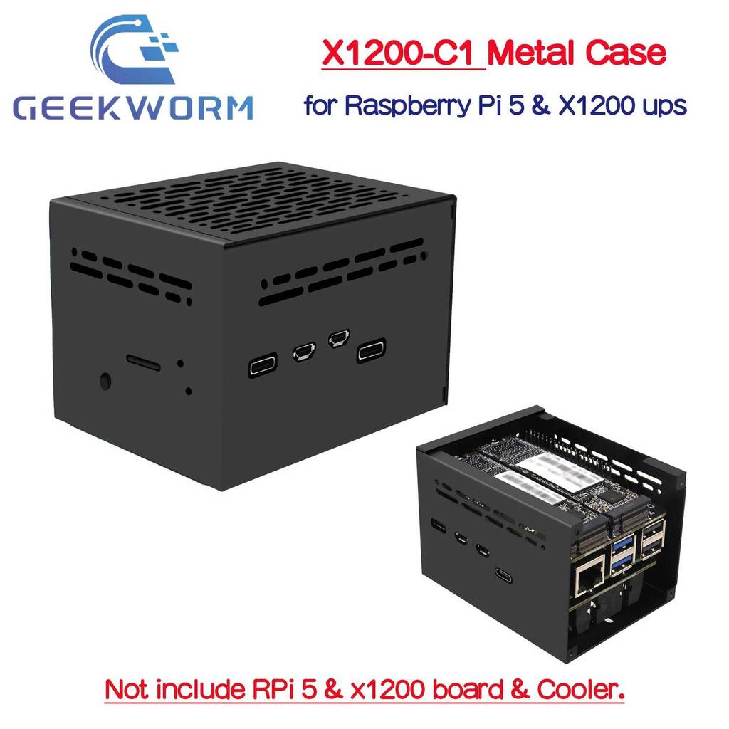 Geekworm X1200-C1 เคสโลหะสําหรับ Raspberry Pi 5 & X1200 UPS Board