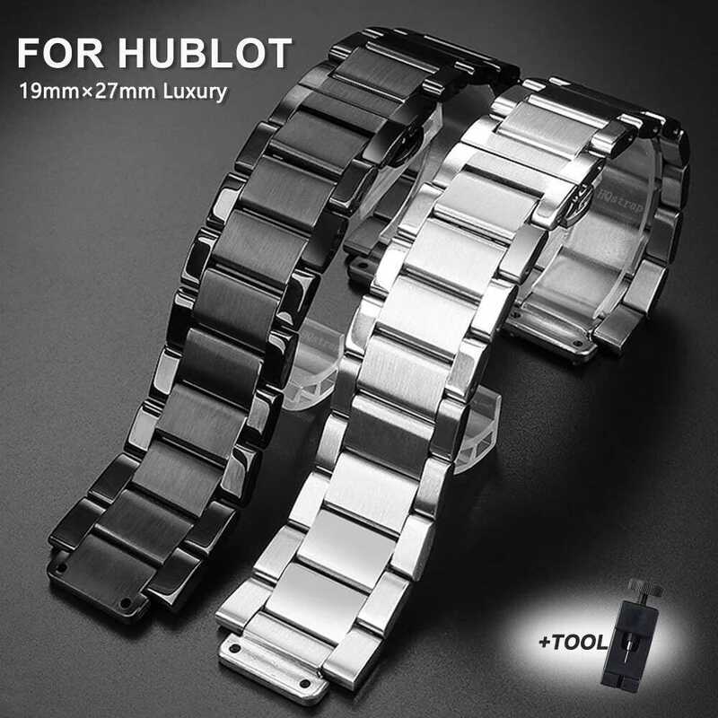 C 1Mm×27Mm Solid Stainless Steel Watch Band For Hublot Watch Strap Folding Buckle Metal Watchbands