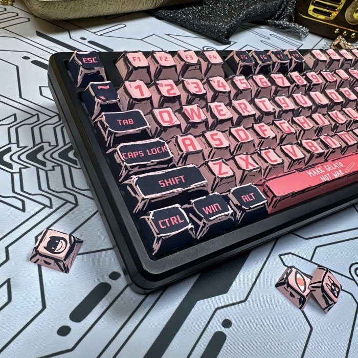 DIY การ์ตูนผงสีดํา Keycap โรงงานเดิมคุณภาพสูงวัสดุ PBT ปรับให้เหมาะกับ ATK68 American Lion M6068 Woo