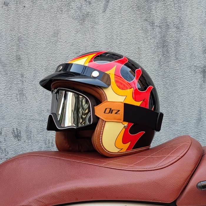 ORZ Classic Retro Face Out Motorcycle Helmet 3/4 Half Helmet, Suitable for Motorcycle Jet Helmets A