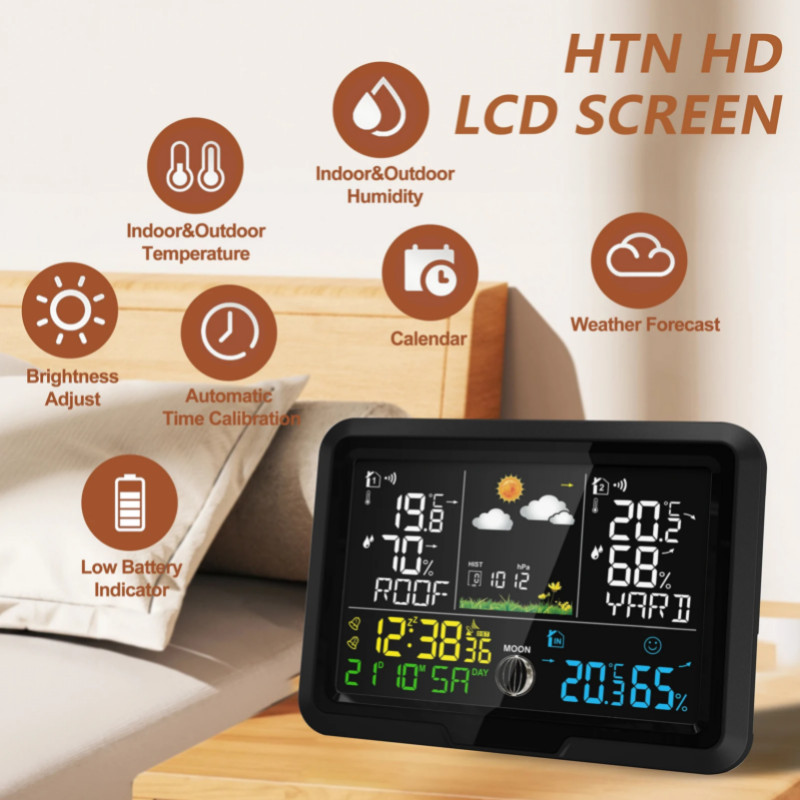 Weather Station Digital Thermometer with Sensor HD VA Display Home Weather Stations Accurate Temper