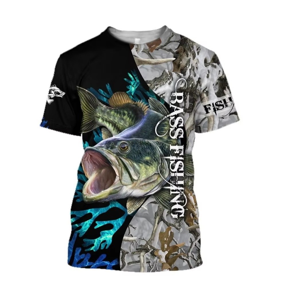 เสื้อยืดพิมพ์ลายตกปลา แขนสั้น ระบายอากาศแห้งเร็ว สวมใส่สบายสำหรับกีฬากลางแจ้งและฤดูร้อน