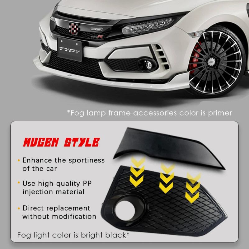 Car Body Kit Front Bumper Fog Light Cover Trim Mugen Style For Honda Civic 10th Gen FK7 Type R Kit