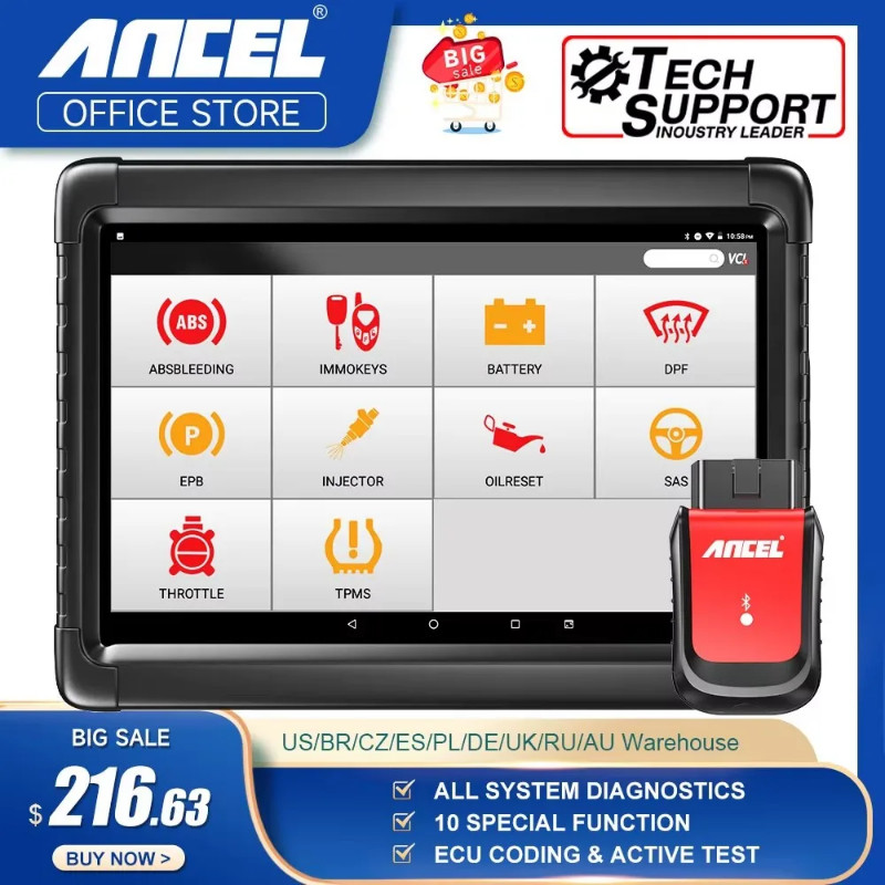 Ancel X6 OBD2 Automotive Scanner Professional ABS SRS Oil EPB BMS Reset All System Bluetooth ODB OB