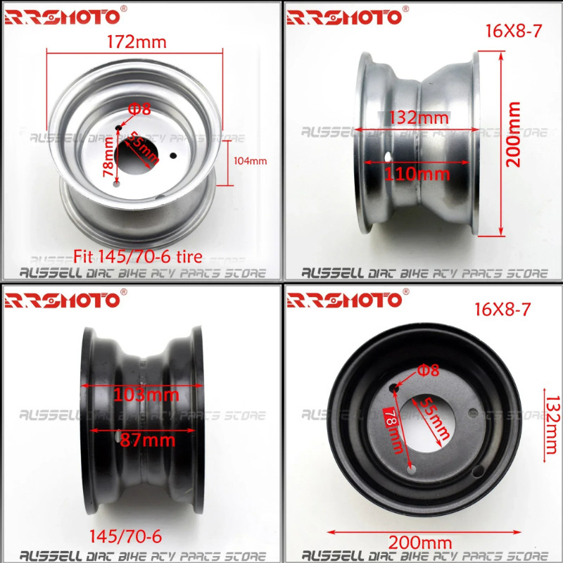 ATV Quad wheel rim 6 inch 7 inch Iron 145/70-6 16X8-7 Buggy 4 wheeler Accessories Go karting spare