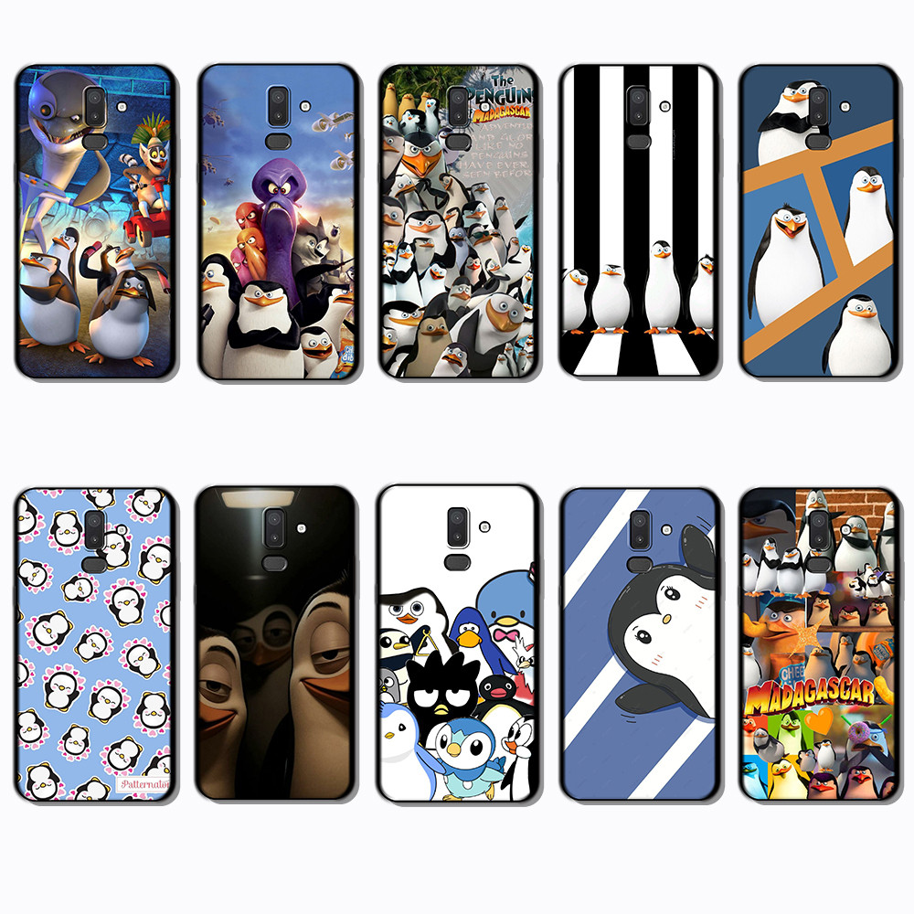 SAMSUNG สําหรับSamsung J4 J5 J6 Plus Prime J7 Core Pro J8 G15 เพนกวินของมาดากัสการ์สีดําชายแดนTPUเคส
